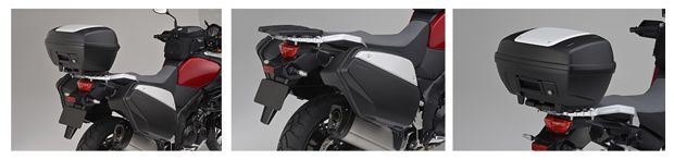 Sistema desenvolvido para essa moto, acompanha o design e incorpora bastante espaço para bagagem