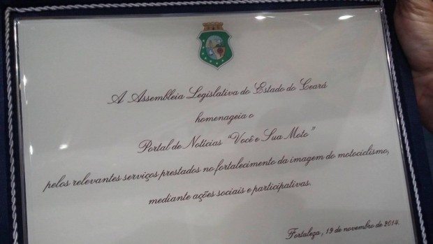 Portal parceiro do Motonline é homenageado pela Assembléia Legislativa do Estado do Ceará - foto: Luis Sucupira