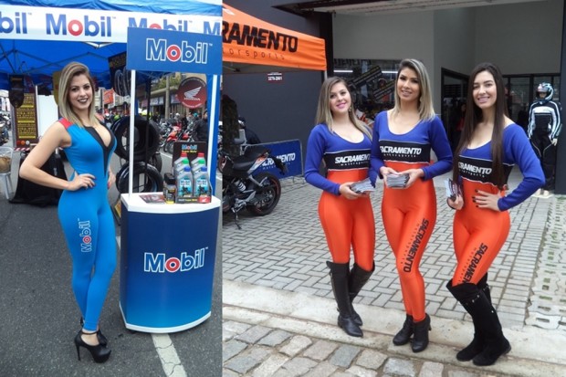  Belas garotas recepcionavam os visitantes em estandes e lojas de produtos motociclísticos