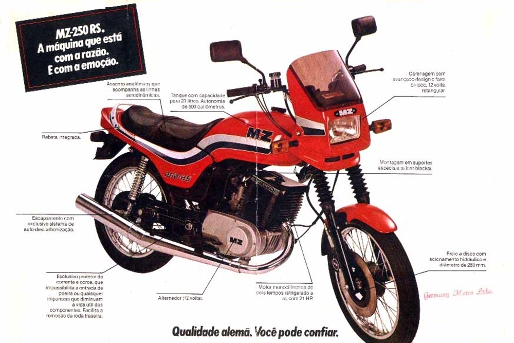 A MZ 250 RS começou a ser fabricada no Brasil em 1984, mas ficou apenas na ...