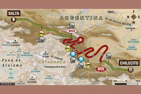 Etapa com 977 quilômetros seria a mais longa do Dakar 2017, indo de Salta a Chilecito
