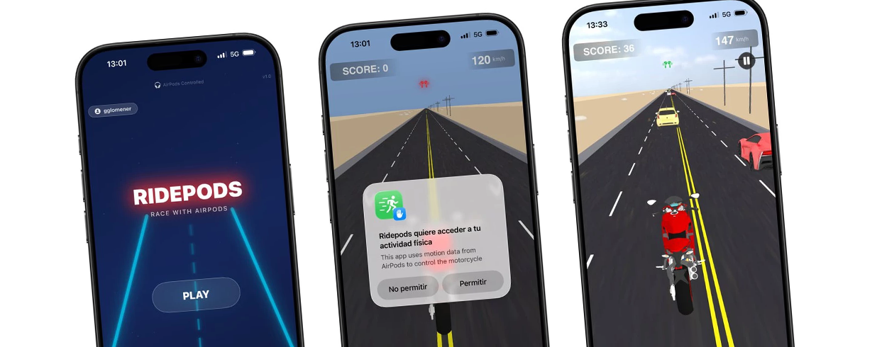 Controle sua moto no iPhone com AirPods e movimentos da cabeça; conheça o jogo RidePods